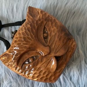 Vintage Timmy Woods Cat Carved Wood Bag